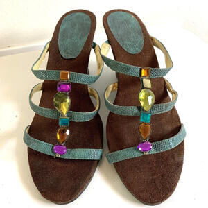 Vintage Strappy Sandals Multicolor Rhinestones Size 9 Spring Step Boho Chic